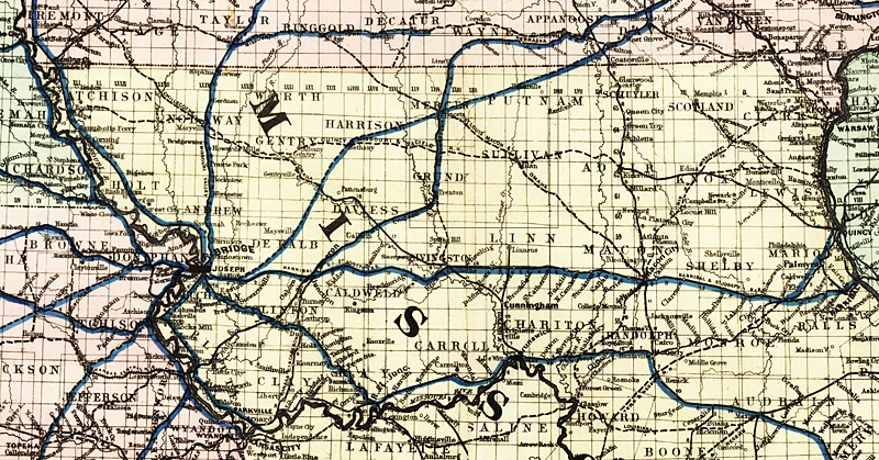 1872 Map: Railroads Lines Throughout North Missouri