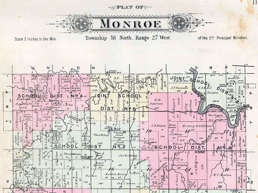 1898: Plat Map of Monroe Township in Daviess County