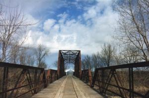 Wooden Plank, Steel Frame Bridge over the Grand River