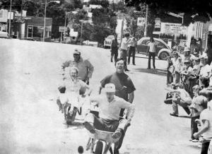 Wheelebarrow Racing on the Gallatin Square