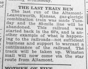 Railroad Sevice Ends, Impacts Mail Deliveries 1939